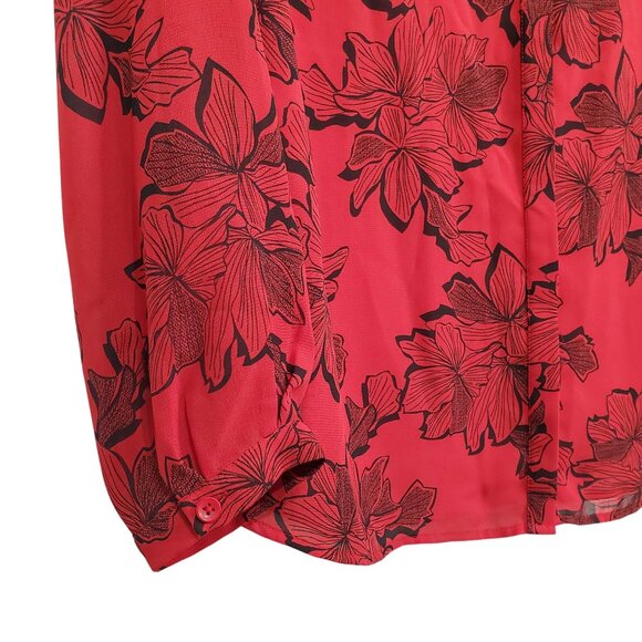 Coldwater Creek 2X Blouse Floral Print Chiffon Button Down Banded Collar Shirt - Picture 5 of 10